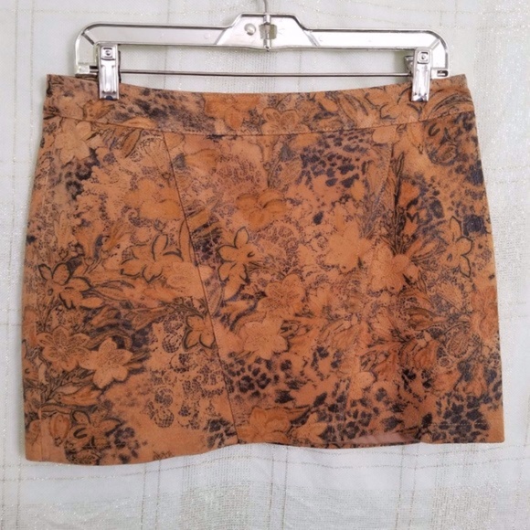 Vintage Express LEATHER skirt brown 6 - Picture 1 of 4